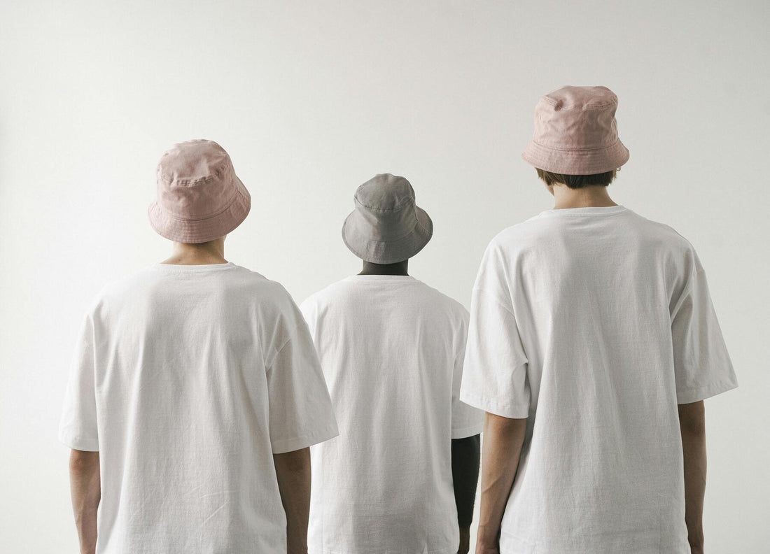 Picture of bucket hats on model from behind