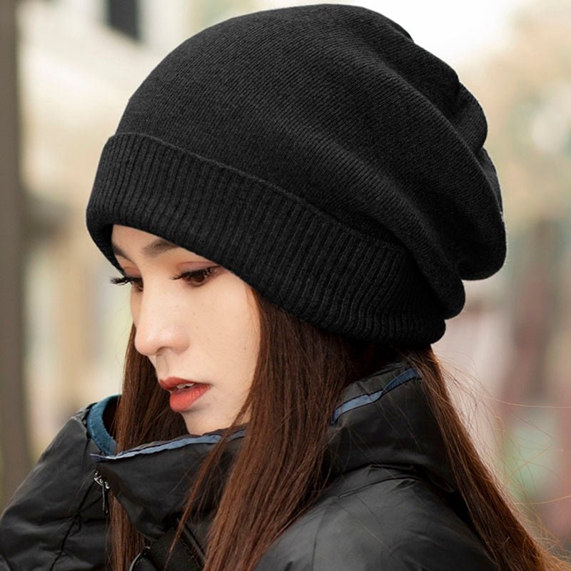 Slouchy Beanie Womens  on model in black