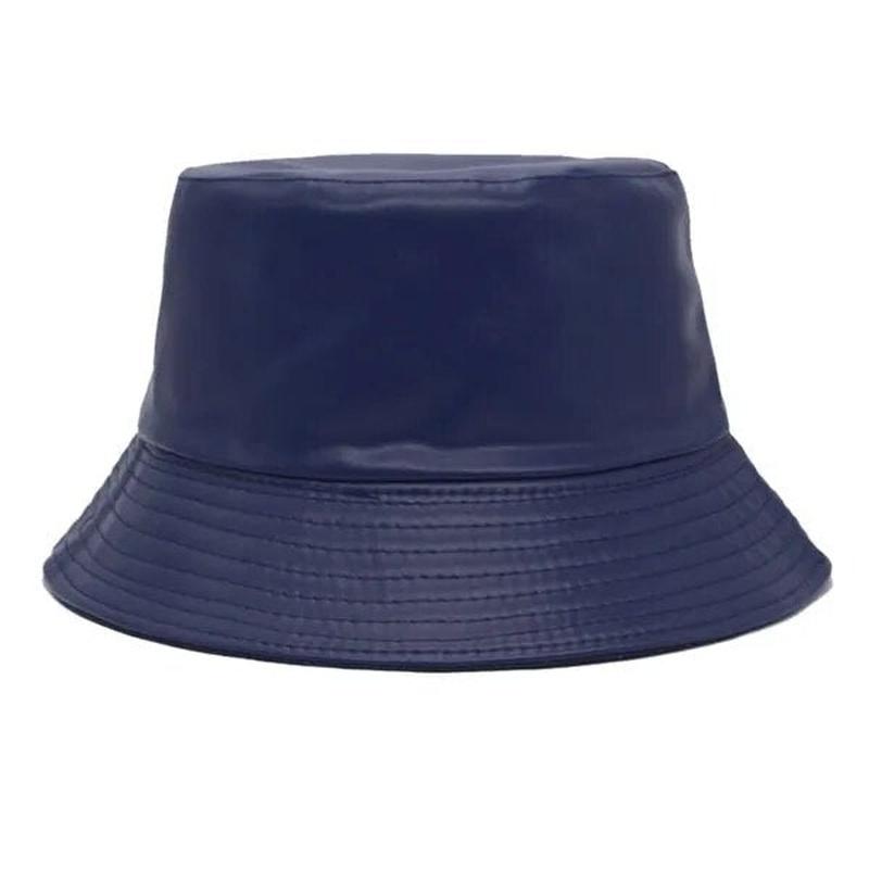 Leather Bucket Hat in navy