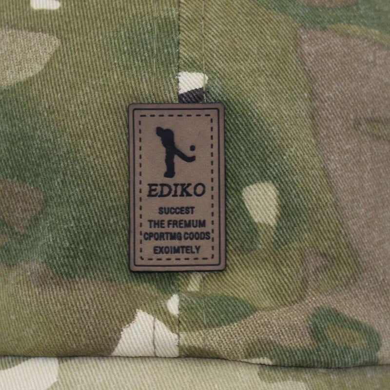 camouflage baseball cap close up of logo