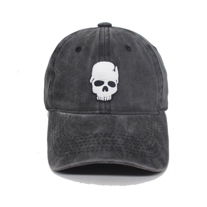 skull baseball cap showing front view from far away