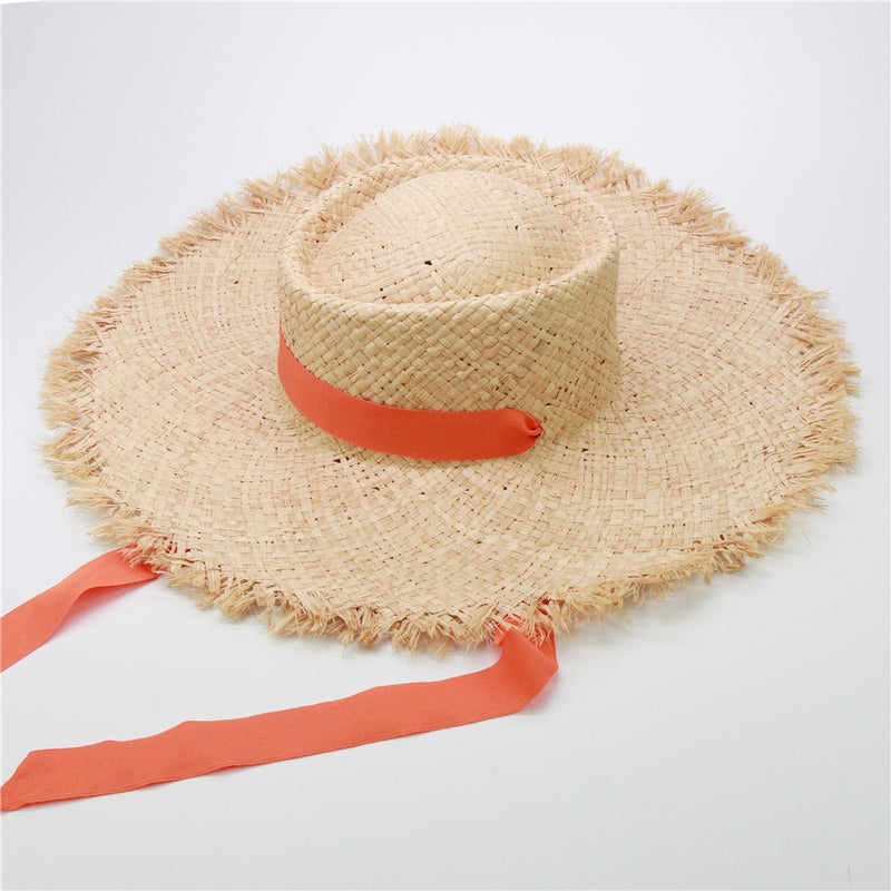 wide brim sun hat showing orange ribbon option