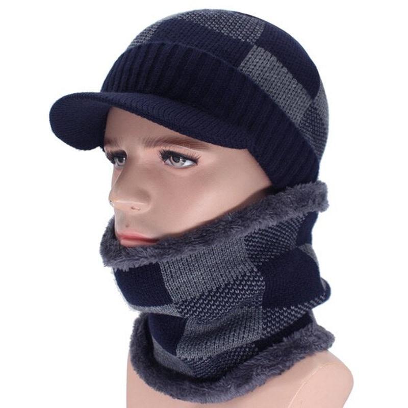 visor beanie in navy with optional scarf 