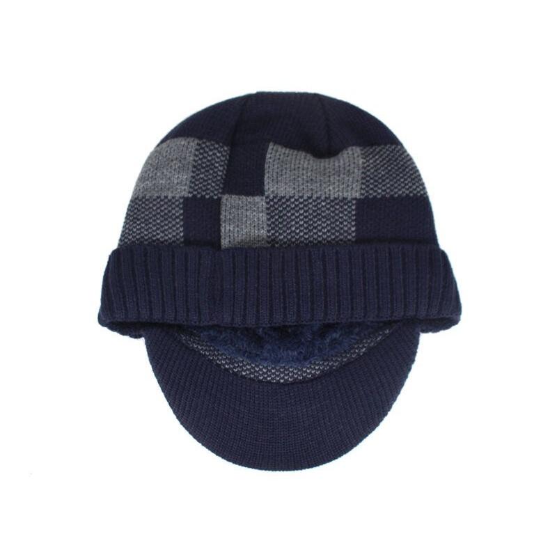 visor beanie in blue showing top of hat 