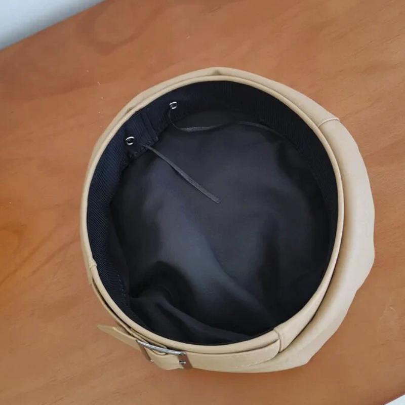 leather beret showing inside of beret 