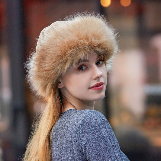 ushanka hat on model in tan