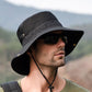 fishermans hat on model in black front view