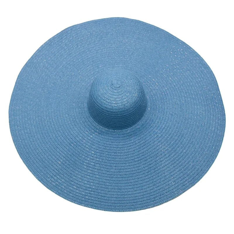 Large sun hat laying flat in in light blue