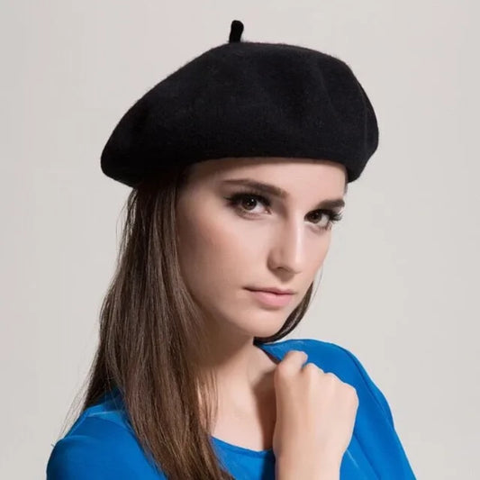 French Hat Beret on model in black 
