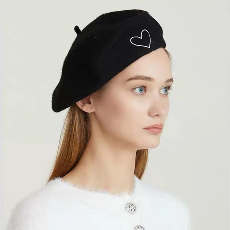 Heart Beret on model side view 