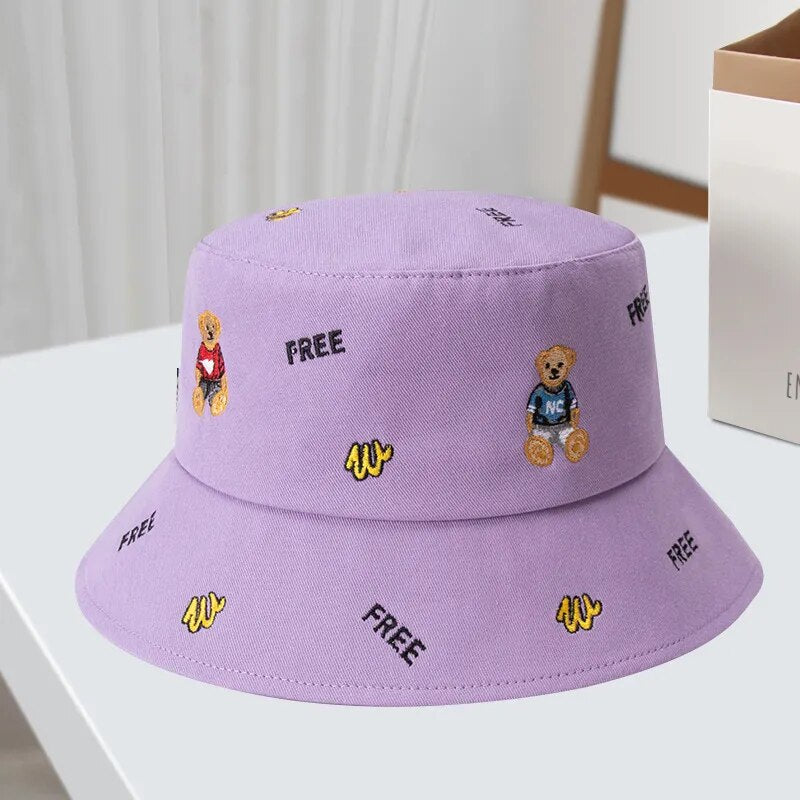 bear bucket hat in purple
