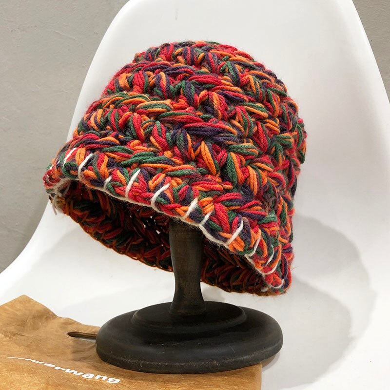 Knitted Bucket Hat in red on stand