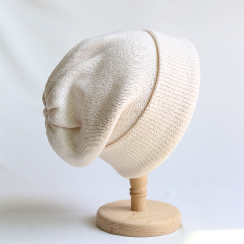 Slouchy Beanie Womens on stand in off white