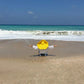 Large sun hat on model in yellow color