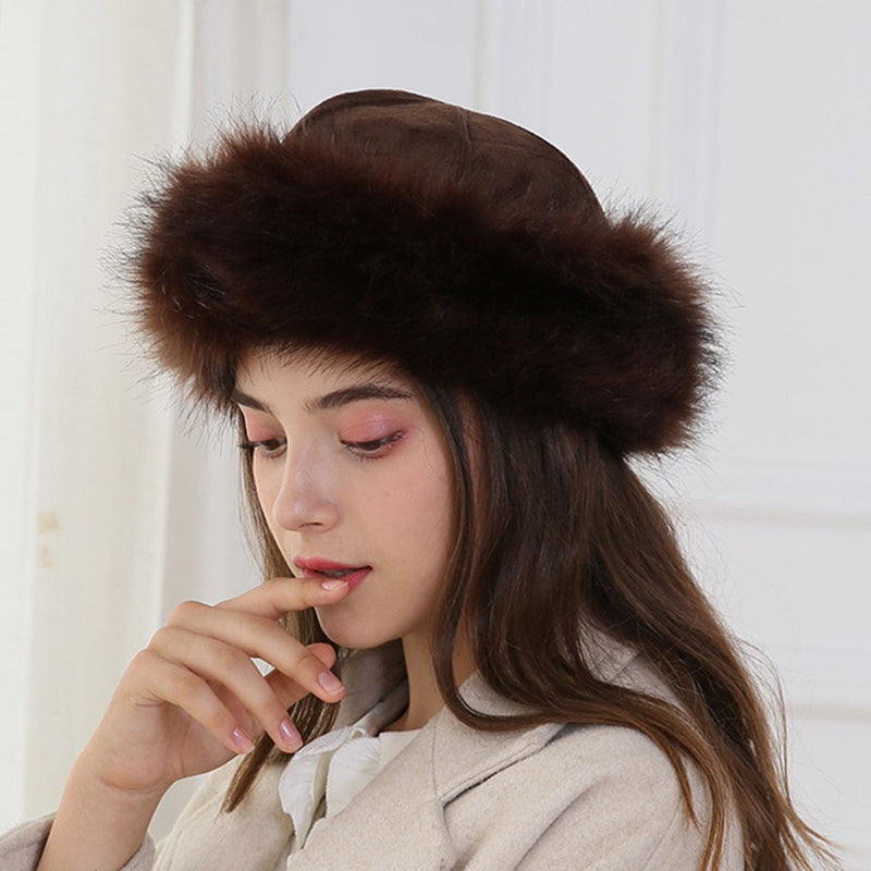 ushanka hat on model in dark brown