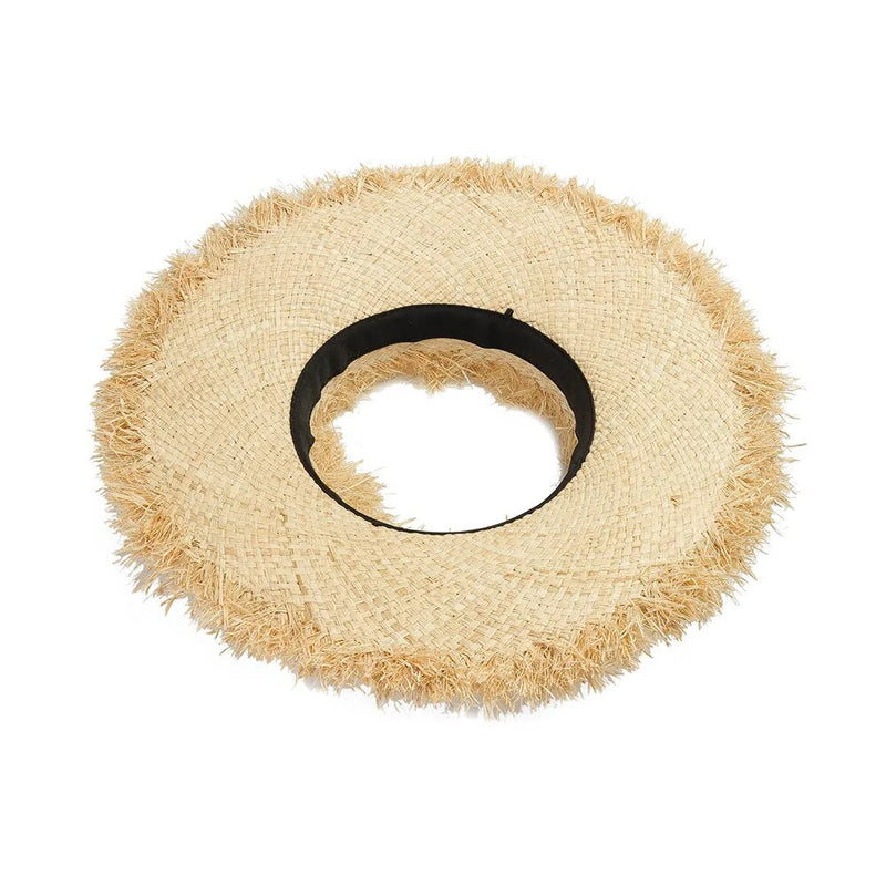 Straw Sun Hat with Open Top and Frayed Edges