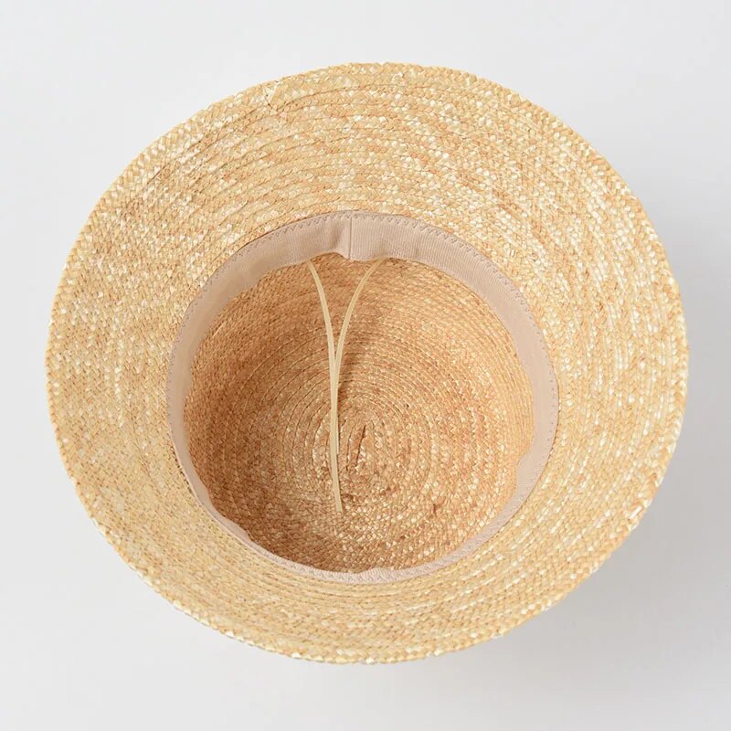 straw bucket hat showing inside of hat 