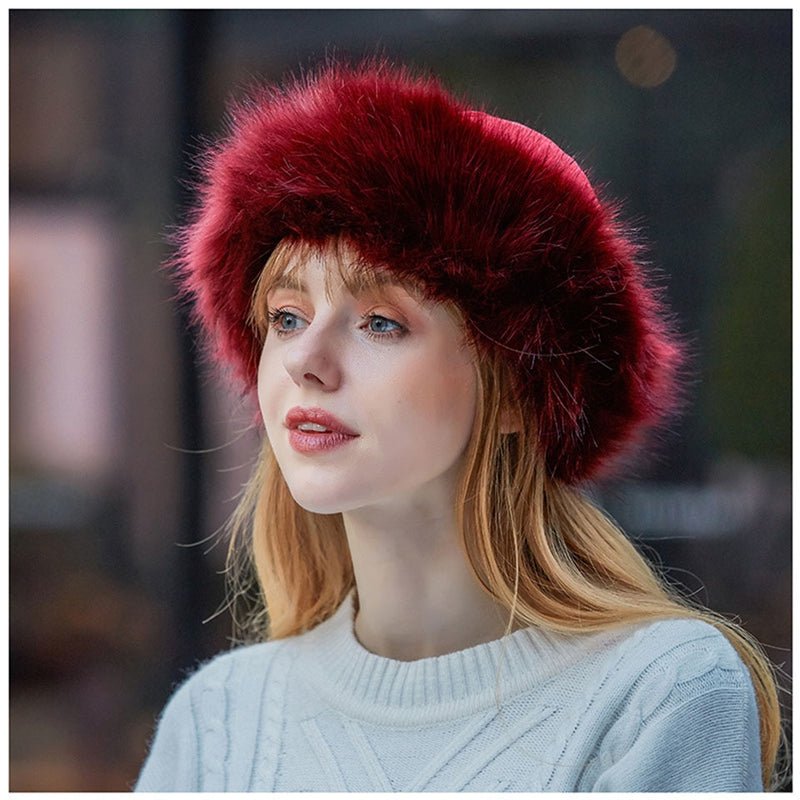 ushanka hat on model in red 