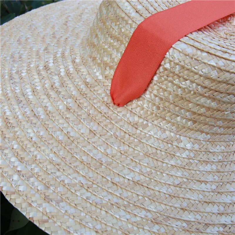ribbon hat closeup of straw hat pattern