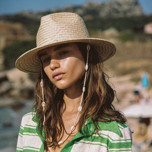 Beach Straw Hat on model showing front view