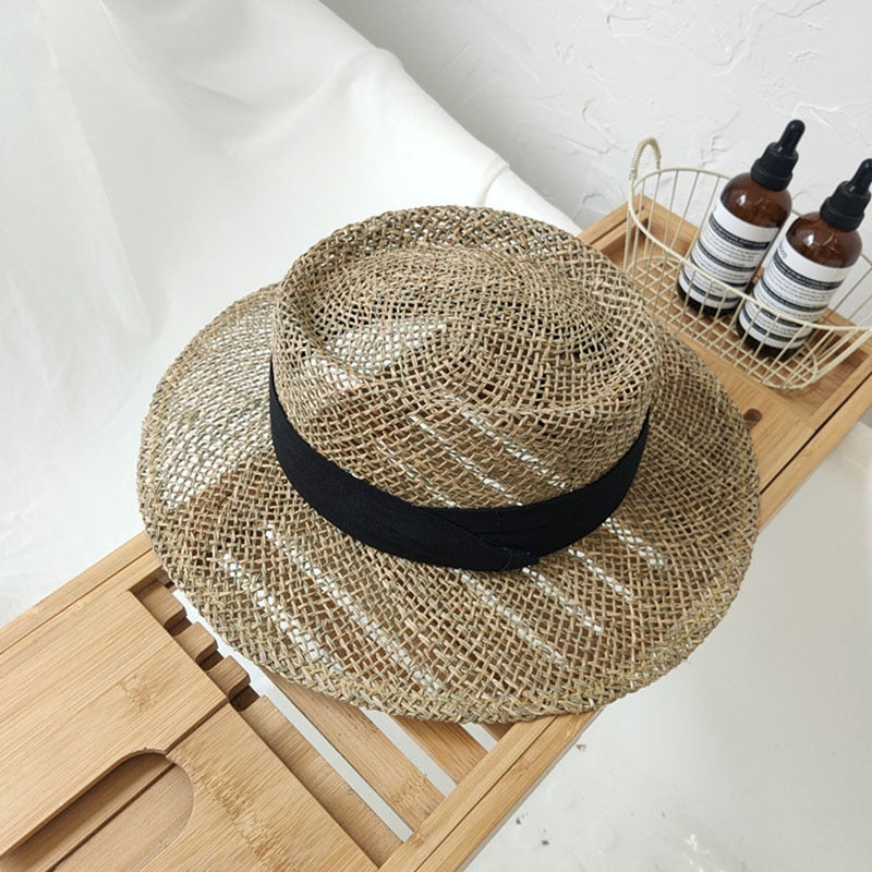 Soft Raffia Straw Sun Hat With Ribbon and Brim