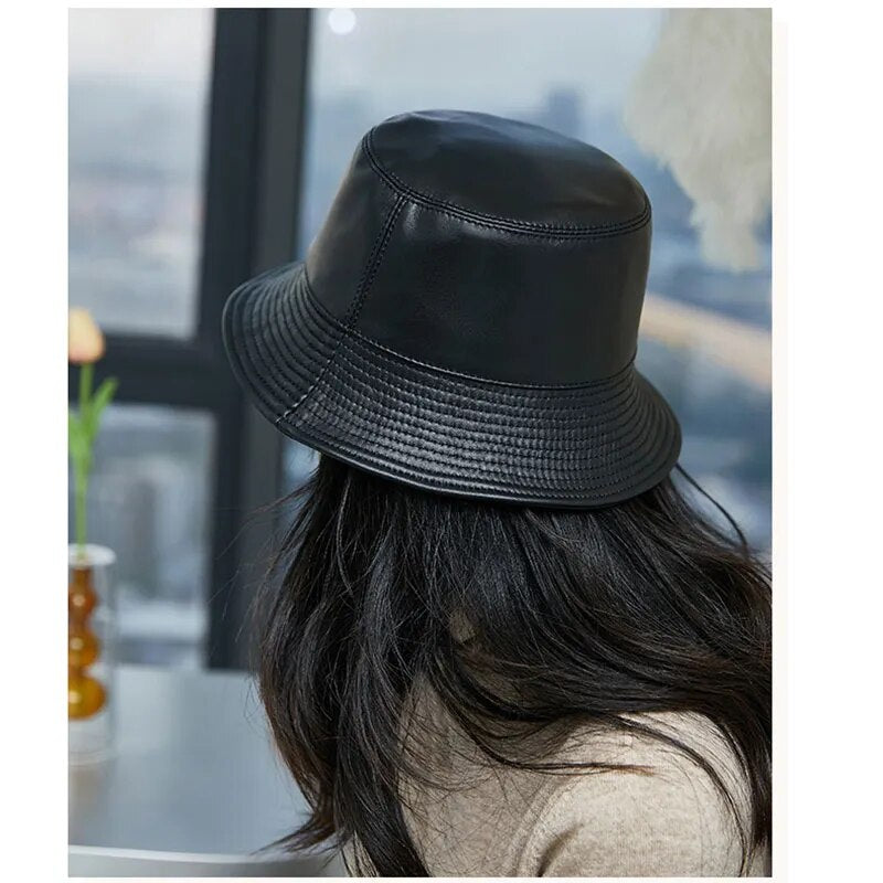 Leather Bucket Hat back view on moden
