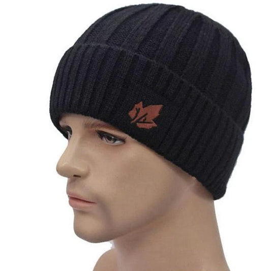 canada beanie on stand side view in black 