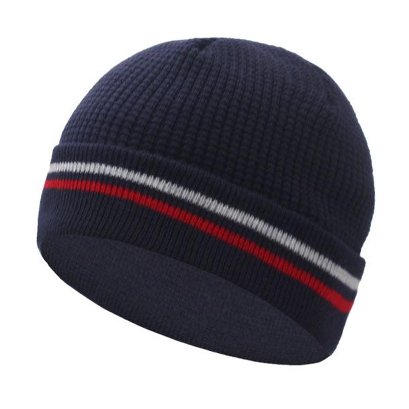 striped knit hat in navy