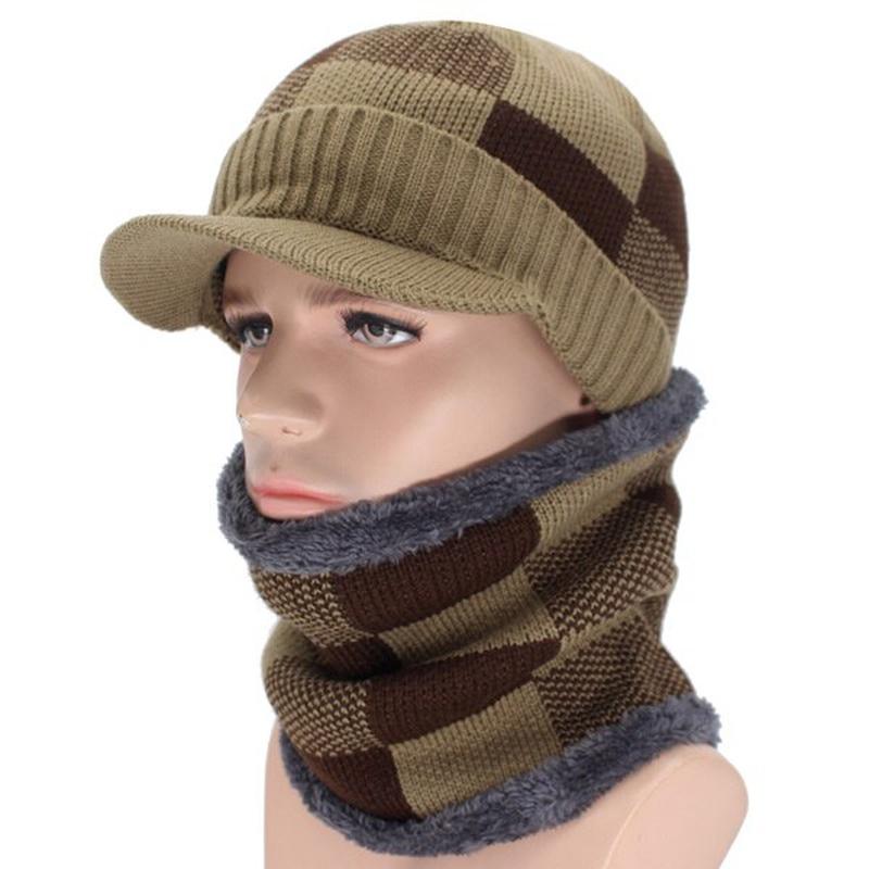 visor beanie in khaki with optional scarf 