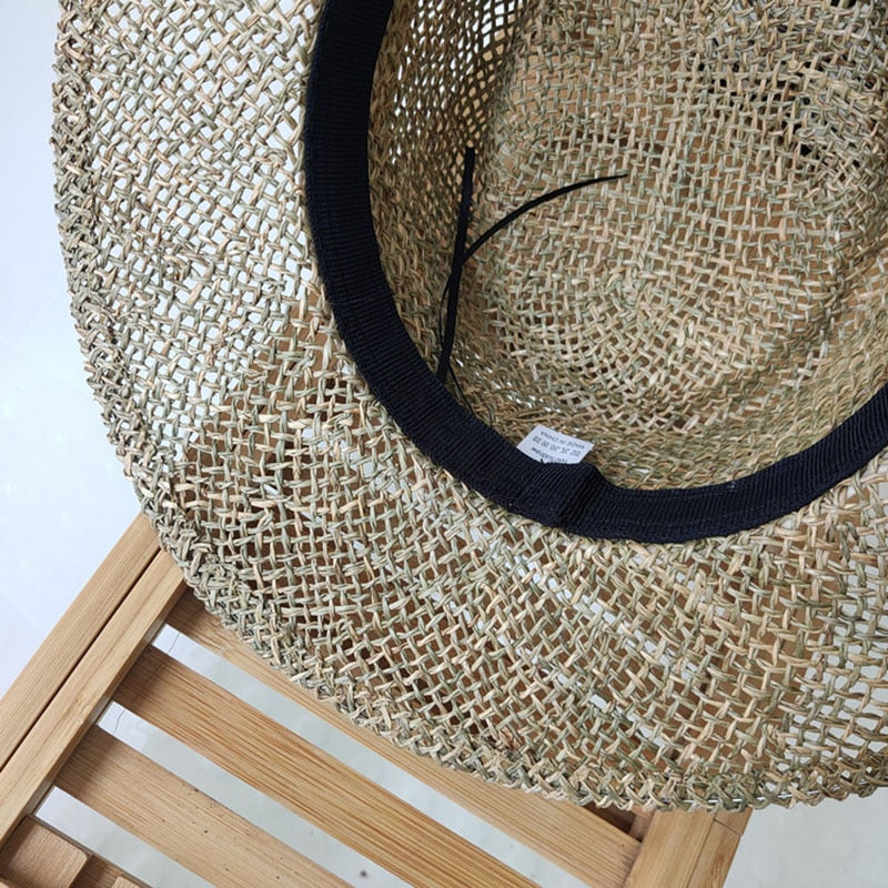 straw fedora hat showing inside of the hat