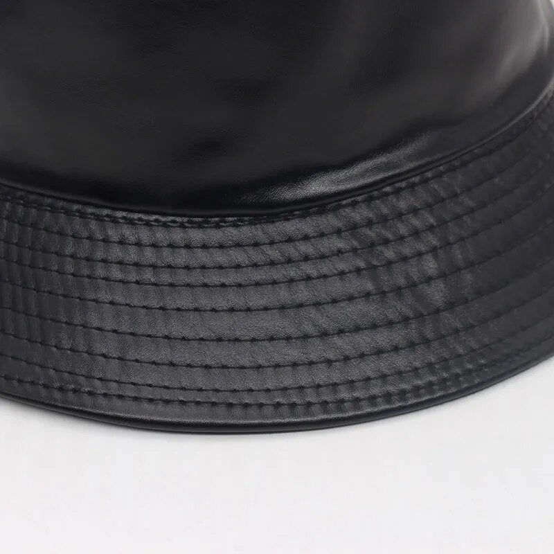 Leather Bucket Hat close up of brim