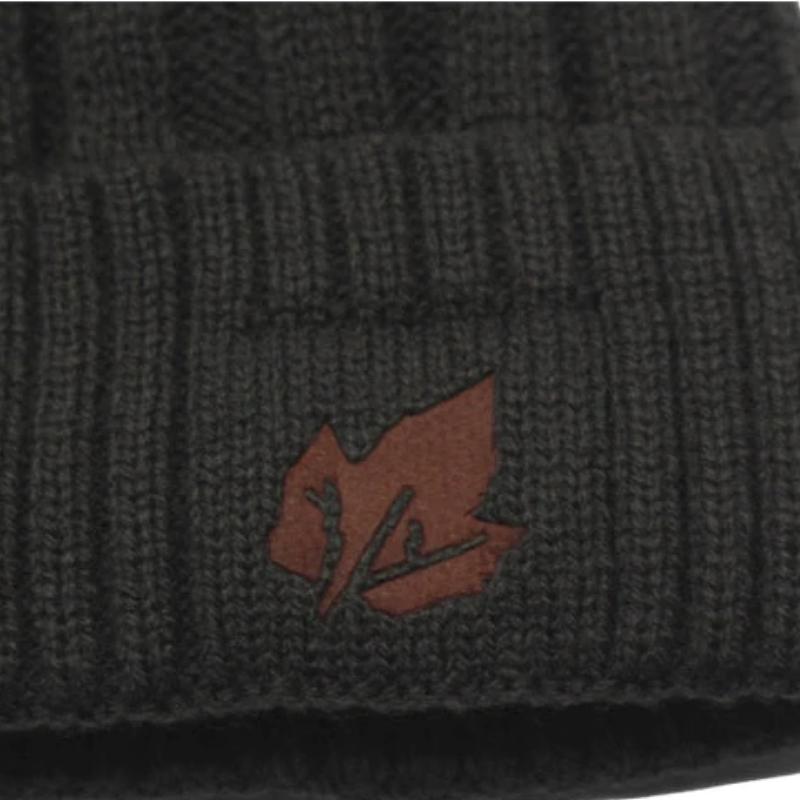 canada beanie showing closeup of logo