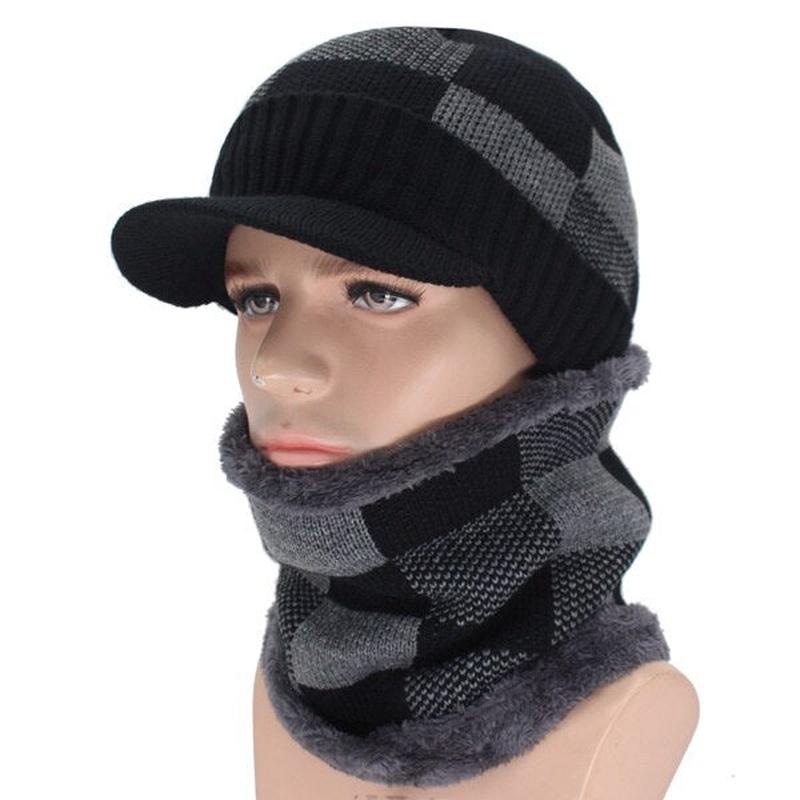 visor beanie in black with optional scarf 