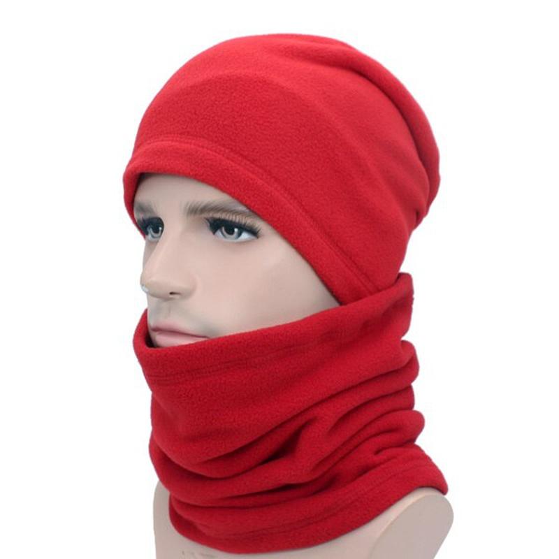 felt beanie on stand in red with gaiter 