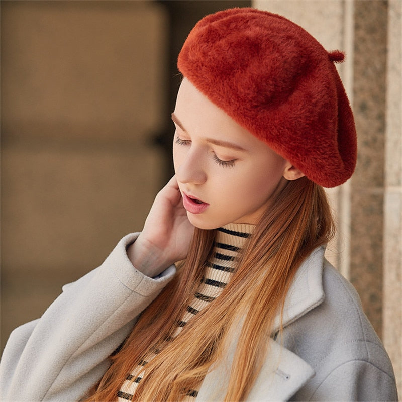 french beret on model side view 