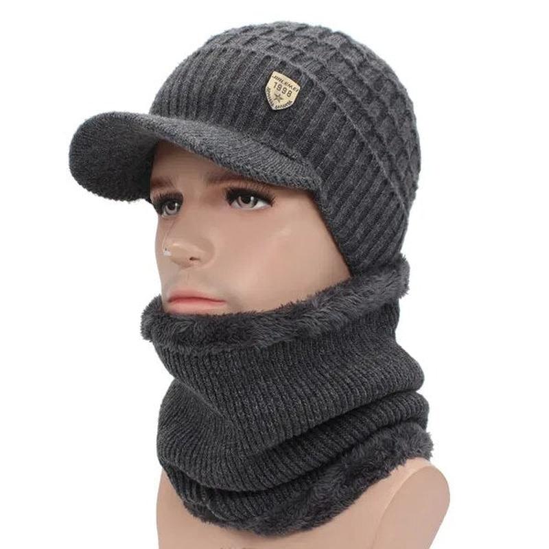 Beanie With Brim With Optional Matching Scarf Light Grey