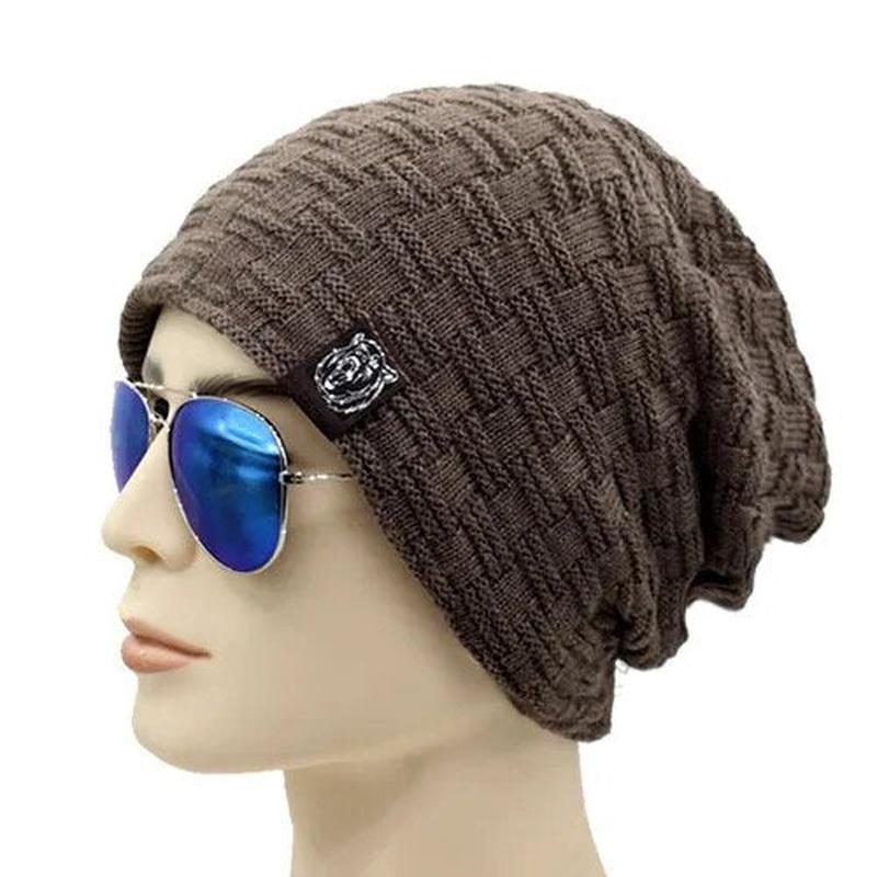 Checkered Beanie Brown on Model