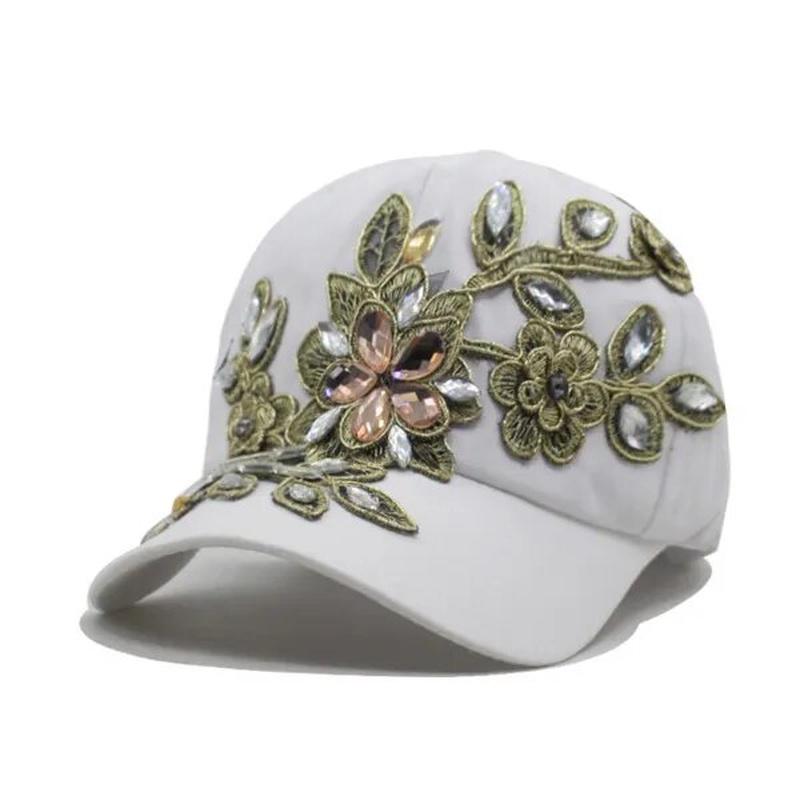 Floral Baseball Cap White