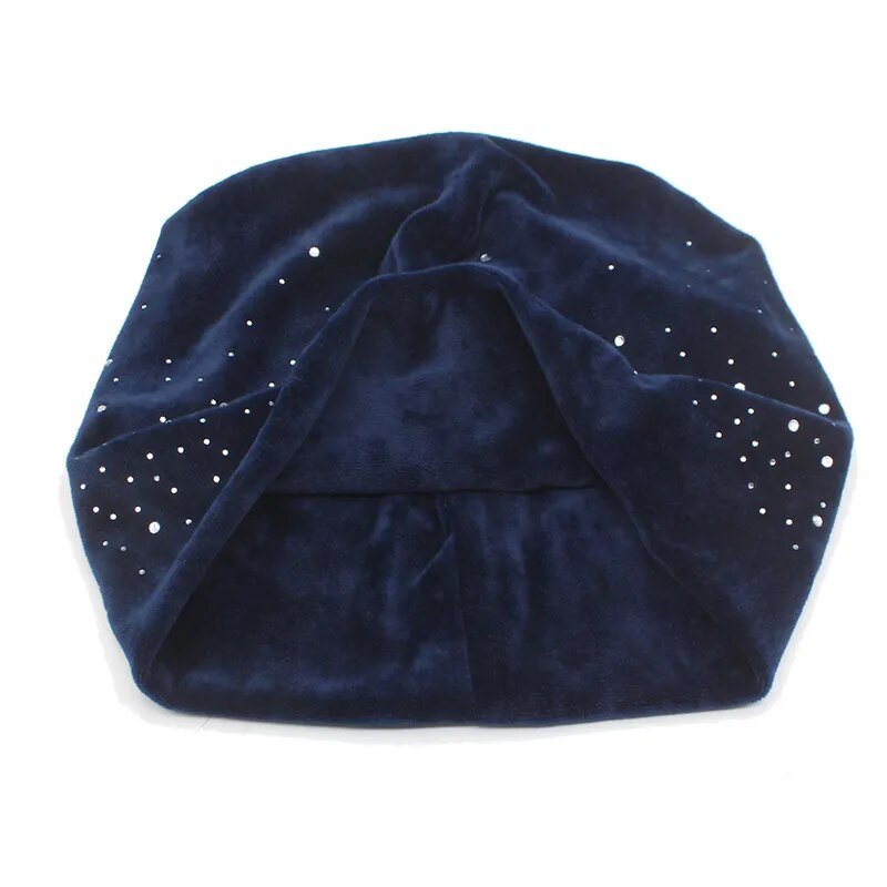 Rhinestone Beanie showing soft inside of beanie 