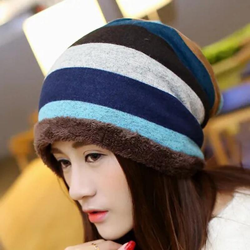 Stripped Beanieon model with blue and white 
