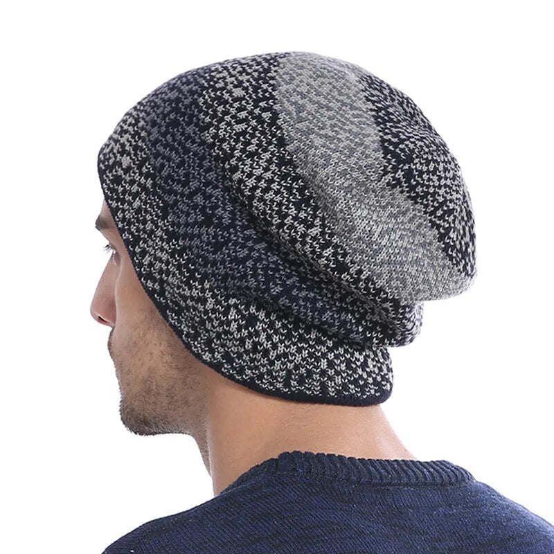 Knit Beanie Mens on model showing back of head 