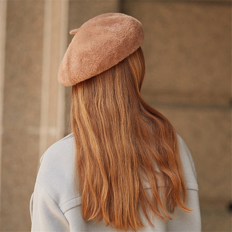 french beret on model back view 