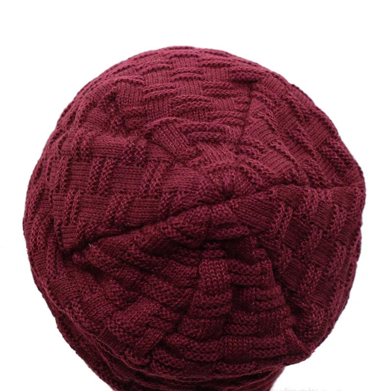 Knit Checkered Pattern Slouchy Beanie