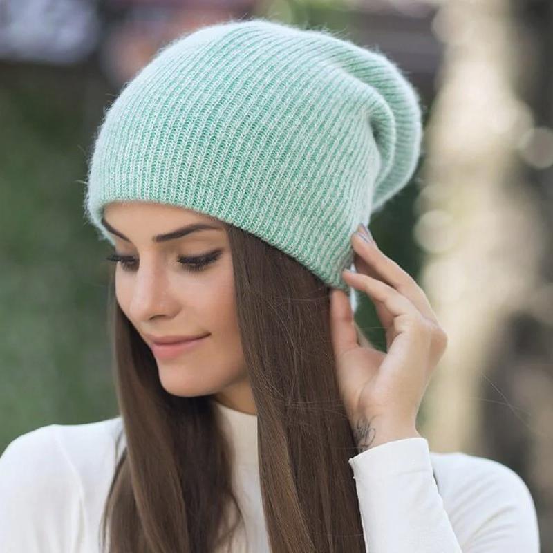 soft beanie on model in turquoise  side view 