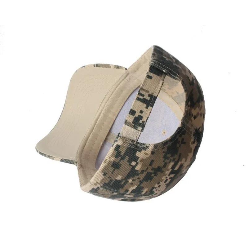 Camo Baseball Hat turned on its side and showing the back