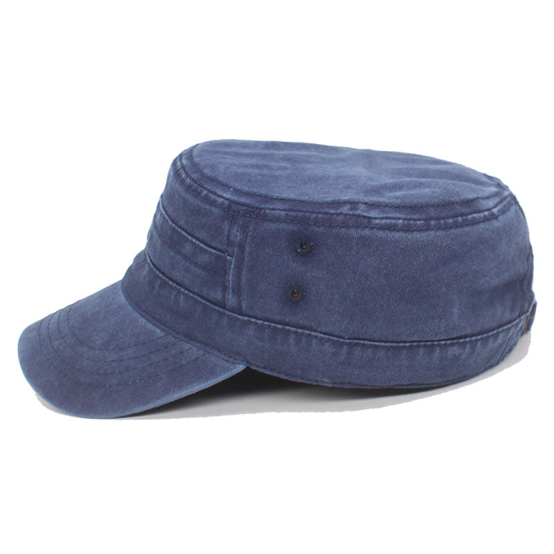 army cap in blue side view 