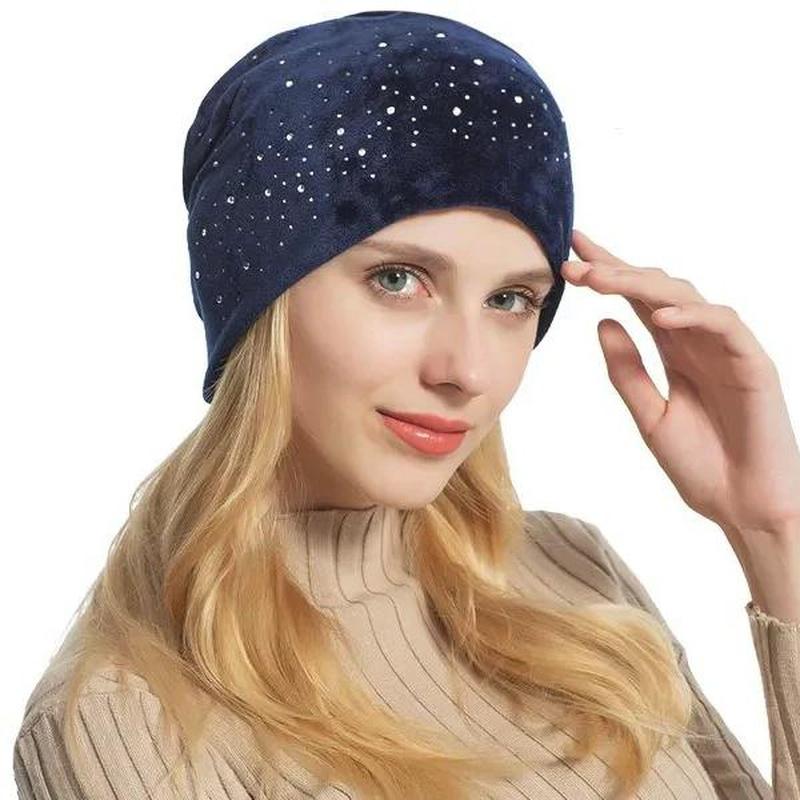 Rhinestone Beanie on model front view 