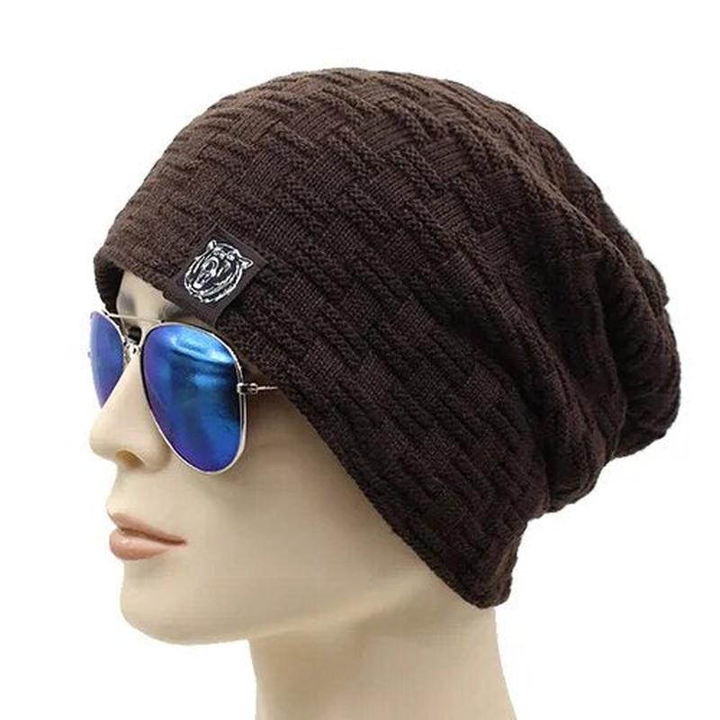 Checkered Beanie Brown on model