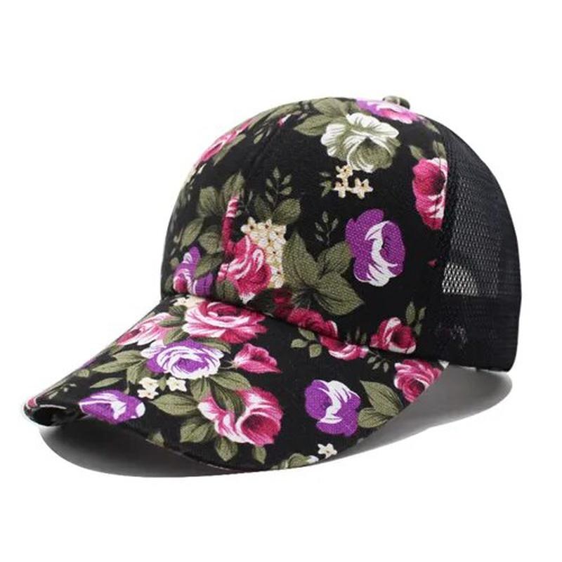 floral baseball hat in black