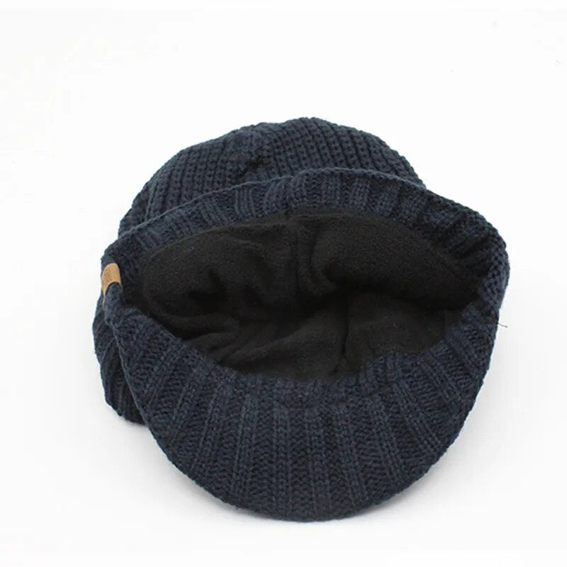 Brimmed Beanie in Black showning the back of beanie